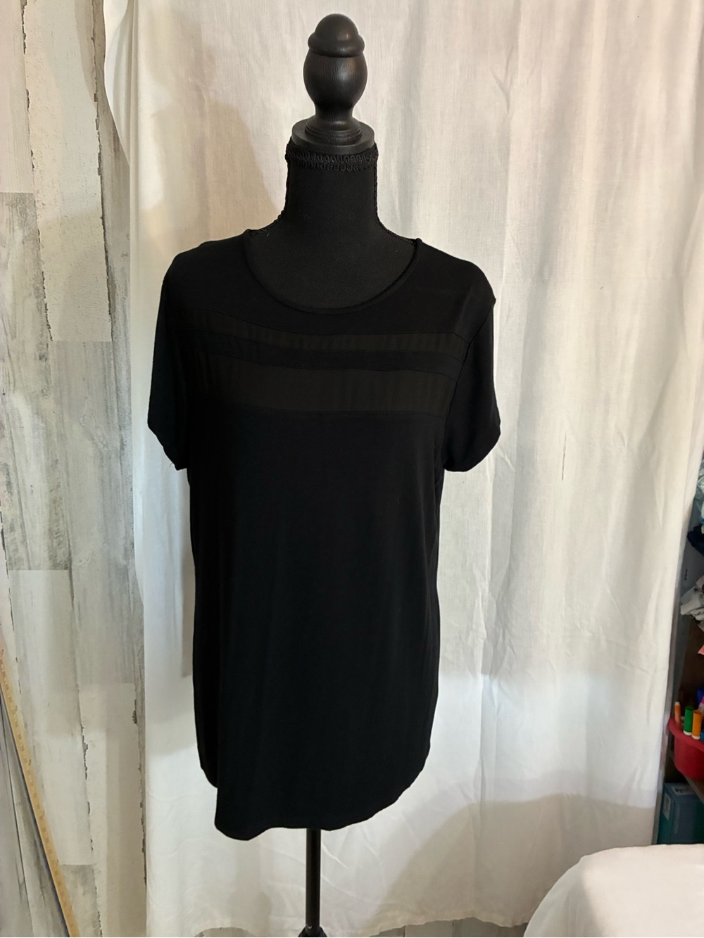 Women’s Black Short Sleeve Mesh-Detail Tee